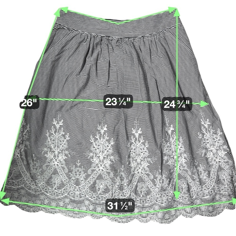 NY Collection Black White Striped Skirt w/ Embroidered Hem | Size 6 - Picture 14 of 15